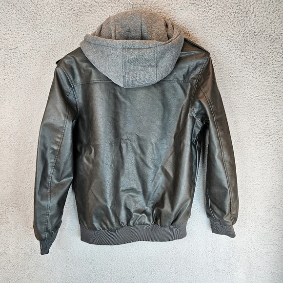Magcomsen Jacket Men Sz S Black PU faux Leather Moto Removable Hood High-quality - Picture 11 of 14